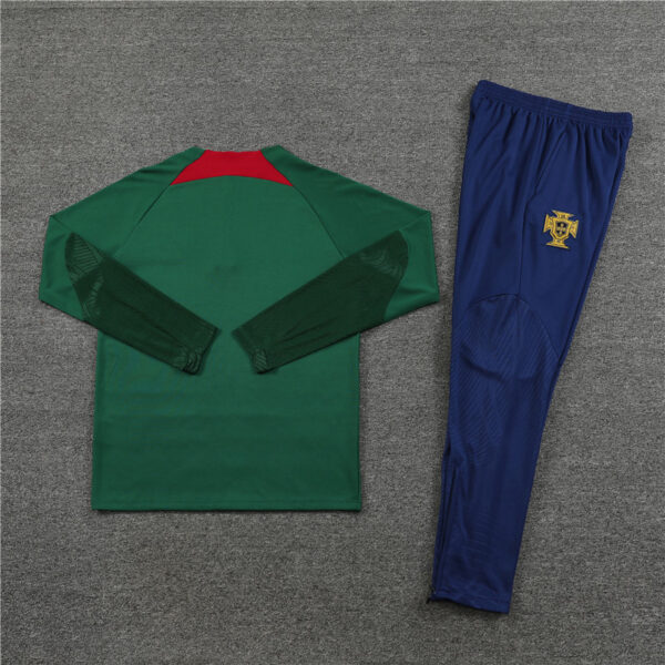 fans version 23-24 Portugal green with blue pants half zipper sweater tracksuit - Image 4