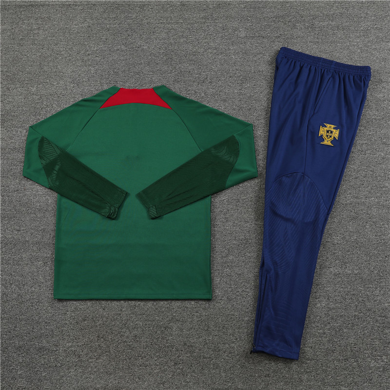 fans version 23-24 Portugal green with blue pants half zipper sweater tracksuit