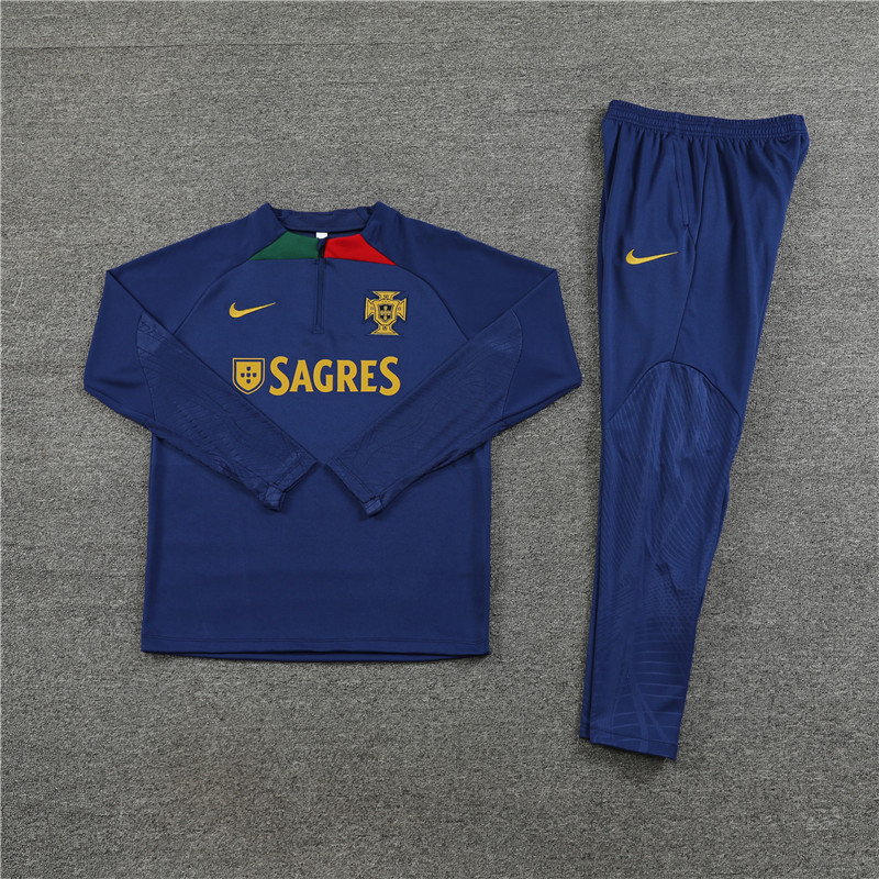 fans version 23-24 Portugal navy blue half zipper sweater tracksuit
