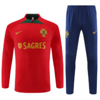 004-348 fans version 23-24 Portugal red with green half zipper sweater tracksuit