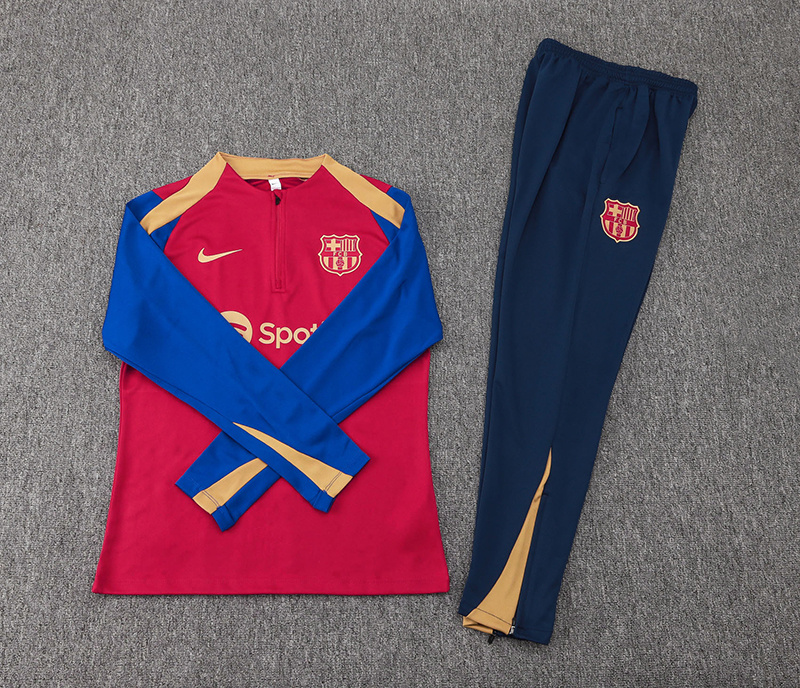 fans version 24-25 Bar dark red with blue half zipper training tracksuit