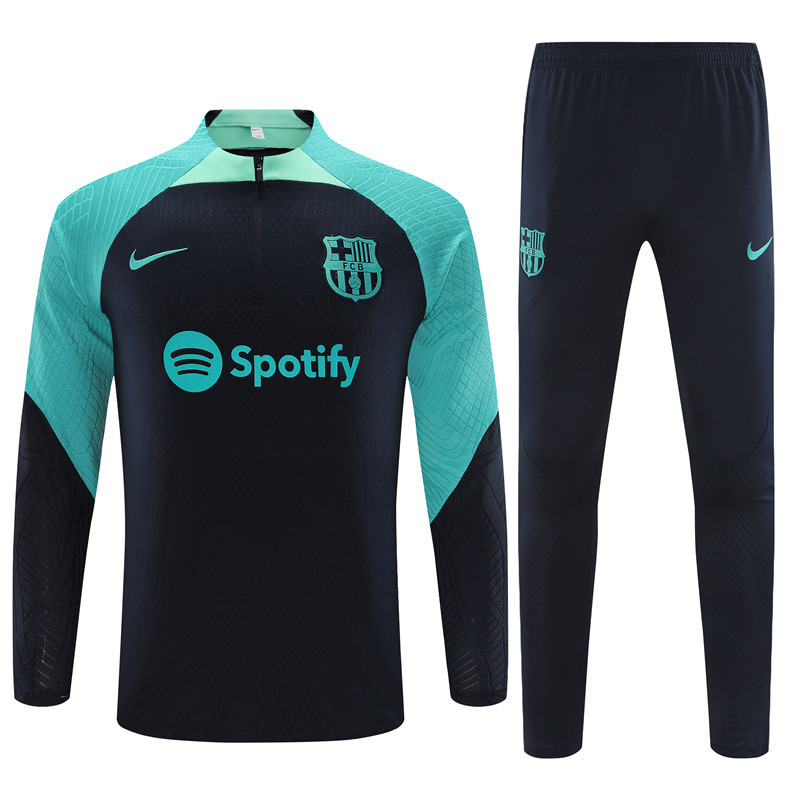 player version 23-24 Bar navy blue with lake blue half zipper training tracksuit