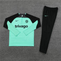 player version 23-24 Chelsea light green with black half zipper sweater tracksuit