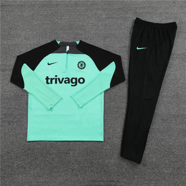 player version 23-24 Chelsea light green with black half zipper sweater tracksuit - Image 4