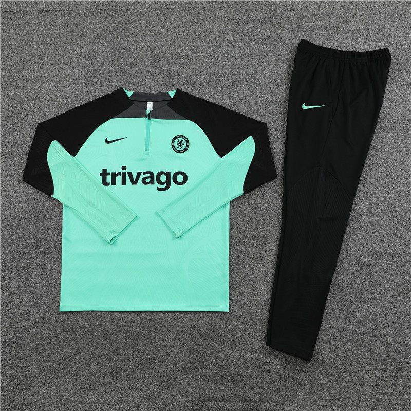 player version 23-24 Chelsea light green with black half zipper sweater tracksuit