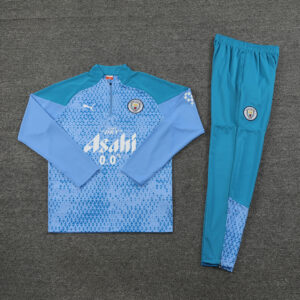 player version 23-24 Man City light blue with green pants half zipper sweater tracksuit -2X - Image 4