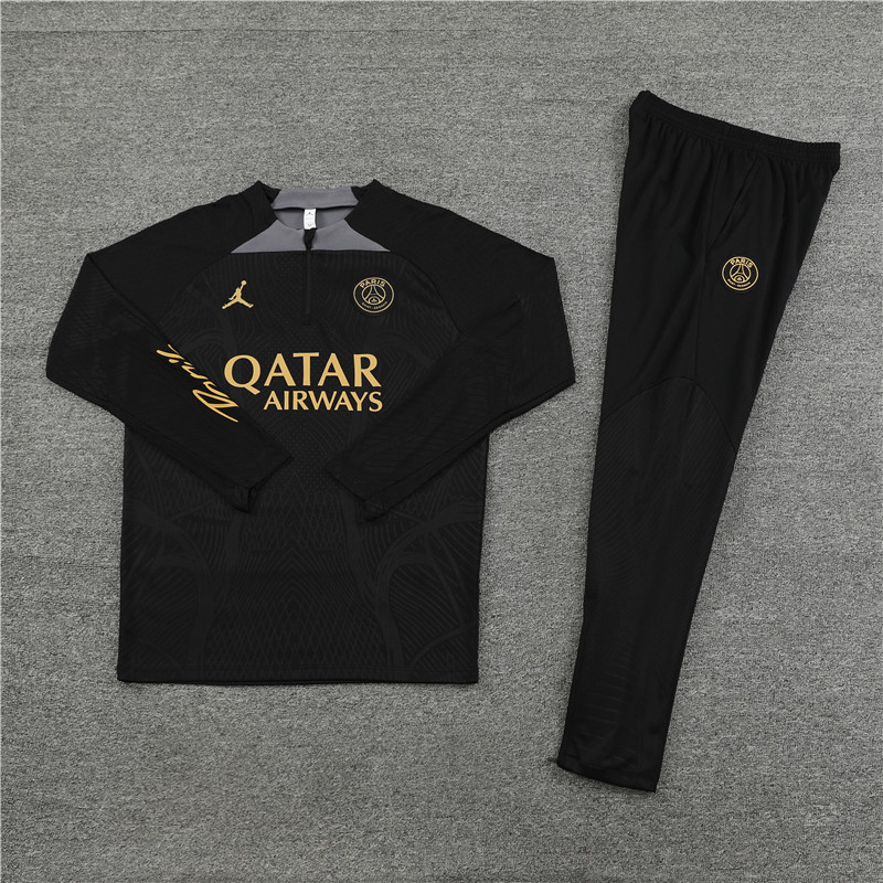 player version 23-24 PS G Jrdan black with gray half zipper training tracksuit