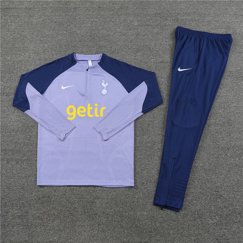 player version 23-24 Tottenham light purple with navy blue half zipper sweater tracksuit