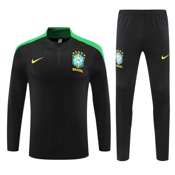 player version 24-25 Brazil black with green half zipper training tracksuit - Image 4