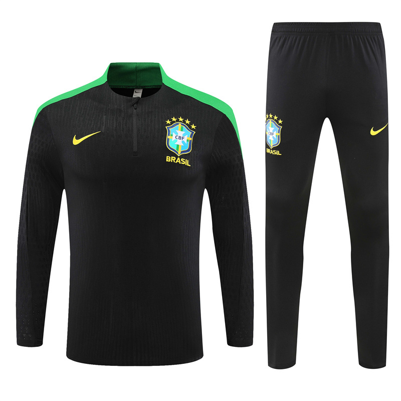 player version 24-25 Brazil black with green half zipper training tracksuit
