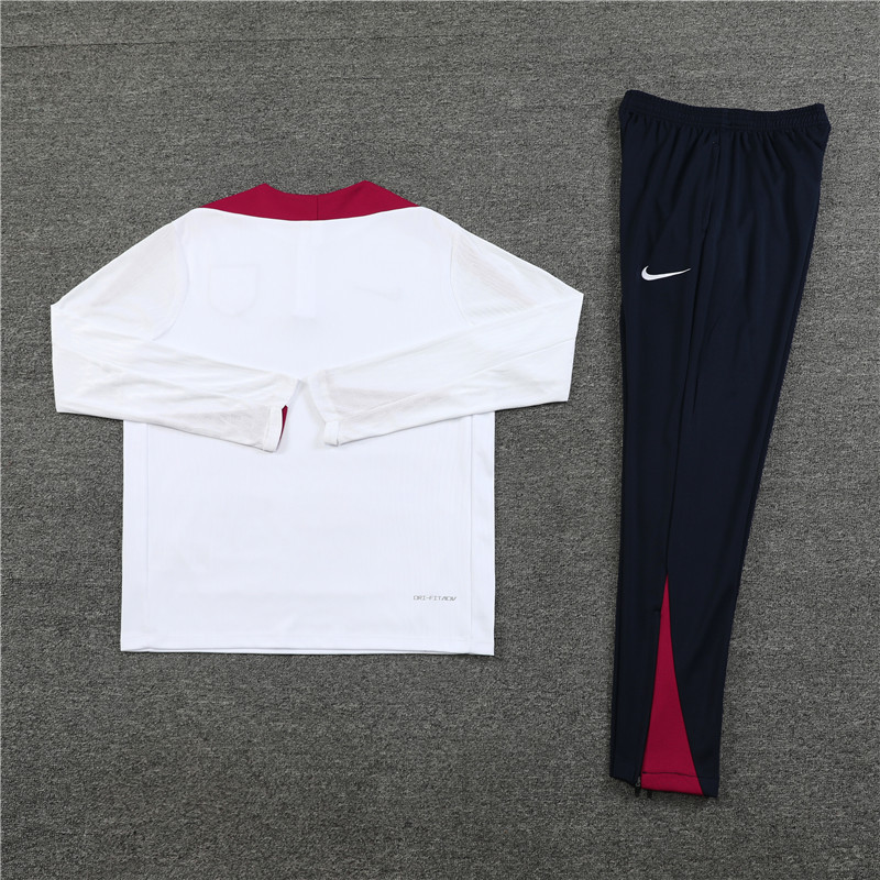 004-389 player version 24-25 England white with red half zipper training tracksuit