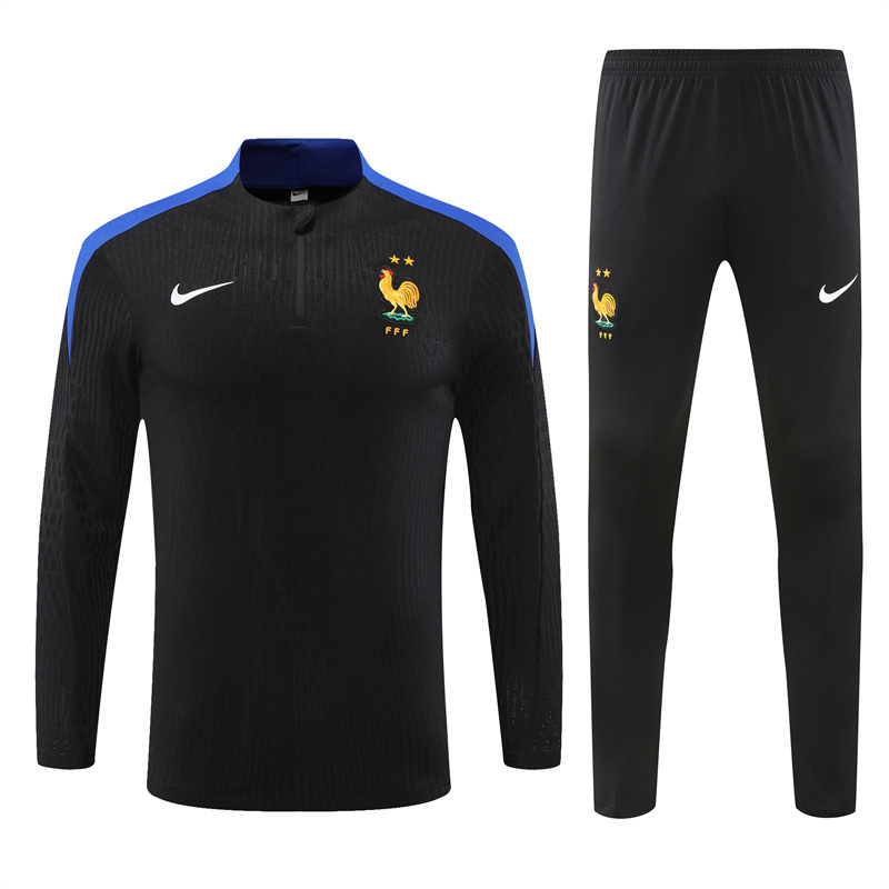 004-390 player version 24-25 France black with blue half zipper training tracksuit