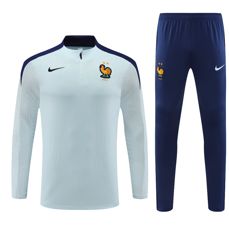 player version 24-25 France light blue with navy blue half zipper training tracksuit