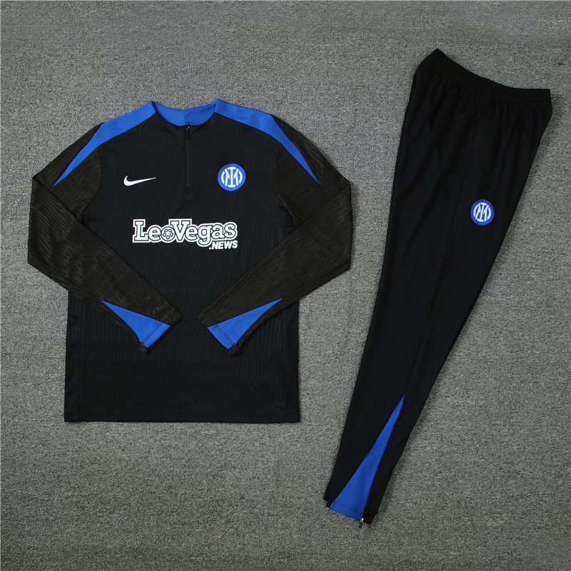 player version 24-25 Inter black with blue half zipper training tracksuit