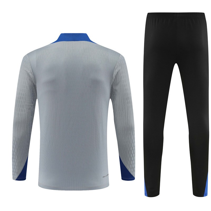 004-396 player version 24-25 Inter light gray with blue half zipper training tracksuit