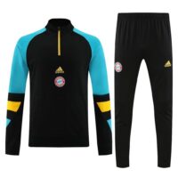 23-24 Bayern black with blue half zipper sweater tracksuit
