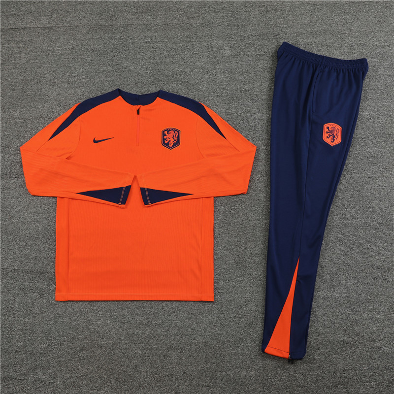player version 24-25 Netherlands orange with navy blue half zipper training tracksuit