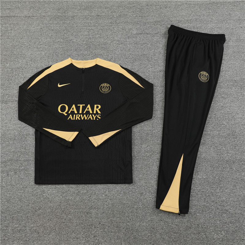 player version 24-25 PS G black with gold half zipper training tracksuit