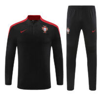 player version 24-25 Portugal black with red half zipper training tracksuit