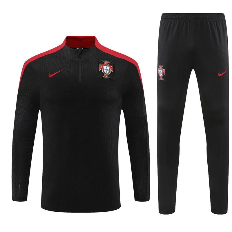 player version 24-25 Portugal black with red half zipper training tracksuit