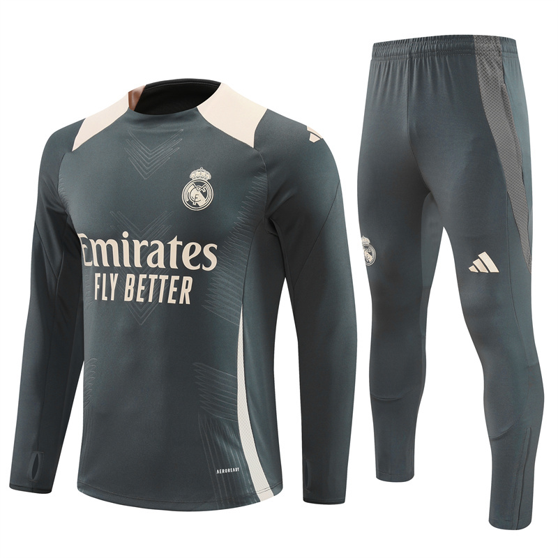 004-419 player version 24-25 Real Madrid dark gray with beige half zipper training tracksuit