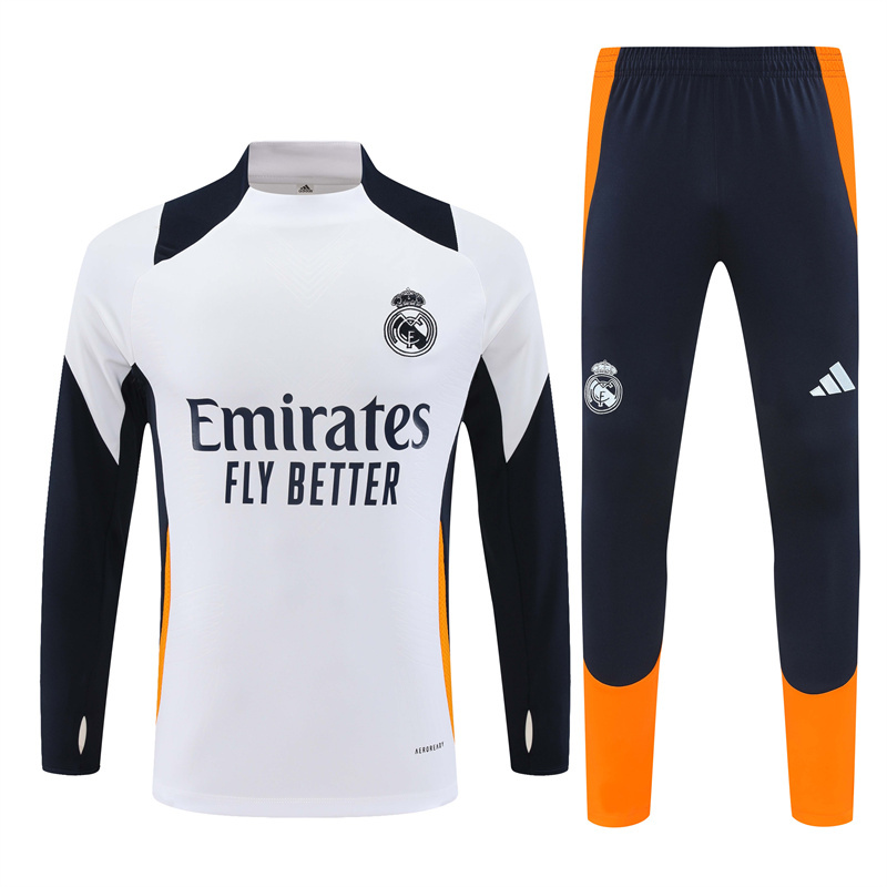 player version 24-25 Real Madrid white with navy blue pullover training tracksuit