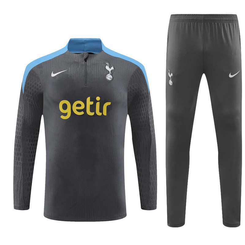 004-421 player version 24-25 Tottenham dark gray with blue half zipper training tracksuit