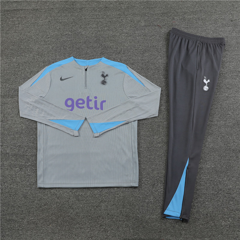 player version 24-25 Tottenham light gray with blue half zipper training tracksuit