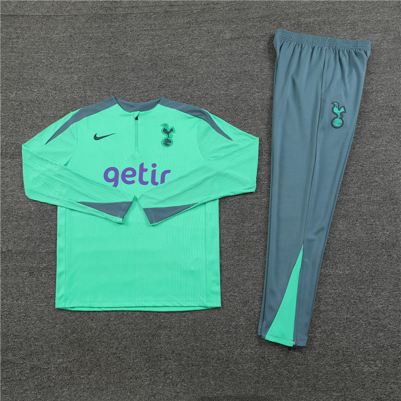 player version 24-25 Tottenham light green with gray half zipper training tracksuit