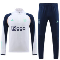 with sponsor logo 23-24 Ajax white with navy blue and beige stripe half zipper sweater tracksuit