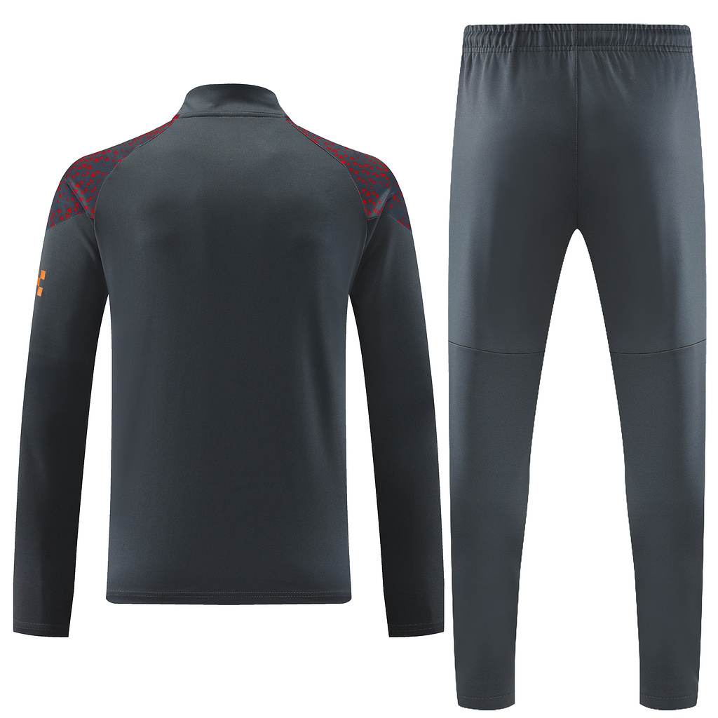 with sponsor logo 23-24 Man City dark gray with red half zipper sweater tracksuit