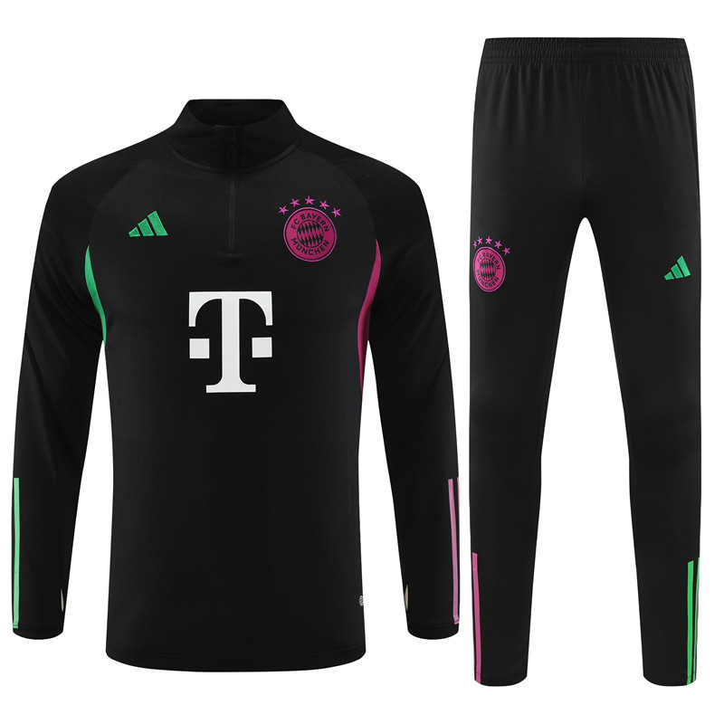 23-24 Bayern black with purple half zipper sweater tracksuit
