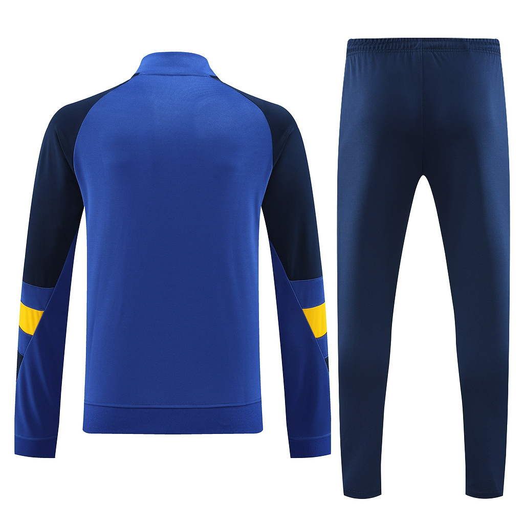 23-24 Boca color blue with navy blue and yellow stripe half zipper sweater tracksuit