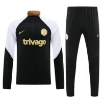 004-5 23-24 Chelsea black with white half zipper training tracksuit