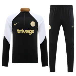 23-24 Chelsea black with white half zipper training tracksuit - Image 4