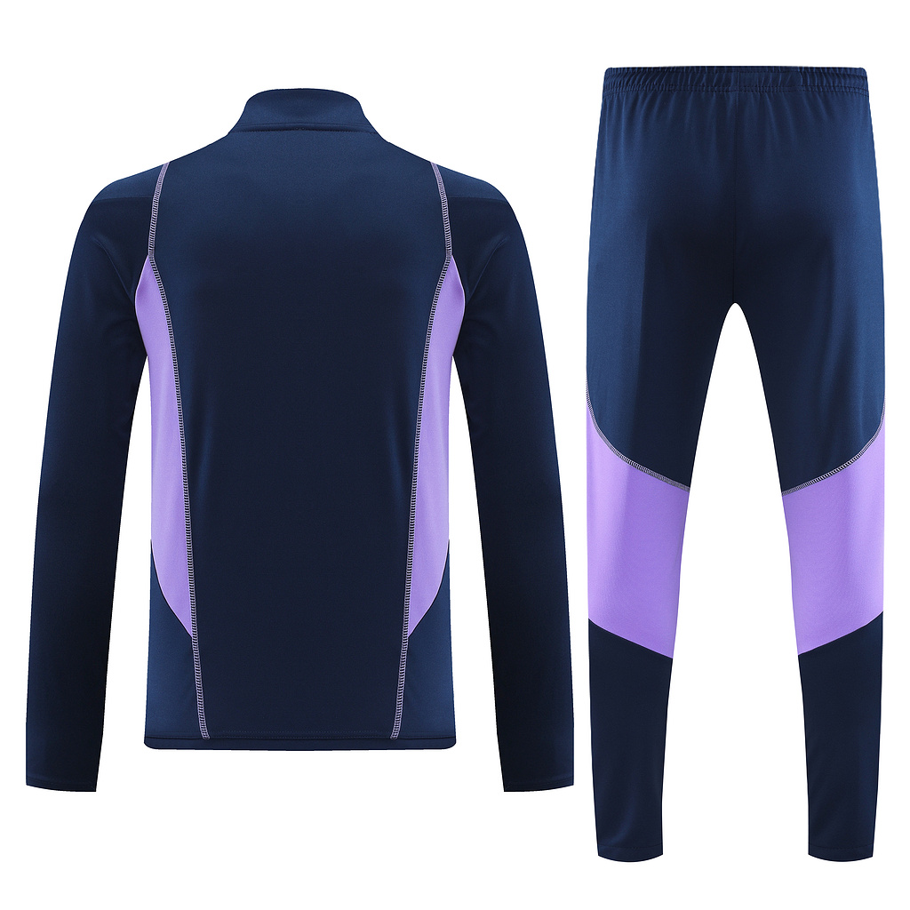 23-24 Cruzeiro navy blue with purple stripe half zipper sweater tracksuit