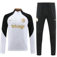 004-6 23-24 Chelsea white with black half zipper training tracksuit