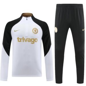 23-24 Chelsea white with black half zipper training tracksuit - Image 4