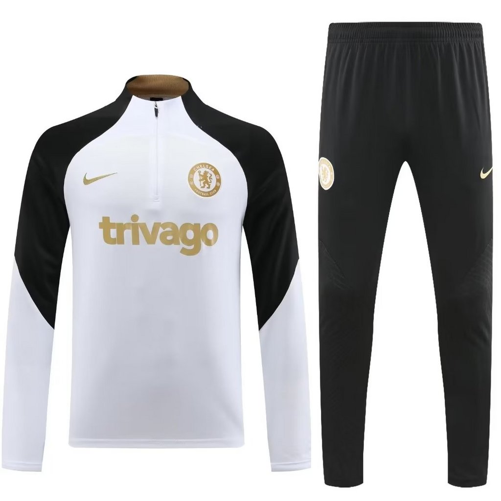 004-6 23-24 Chelsea white with black half zipper training tracksuit