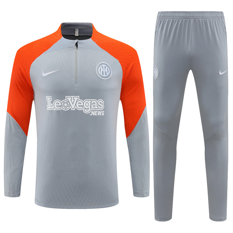 23-24 Inter gray with orange half zipper training tracksuit