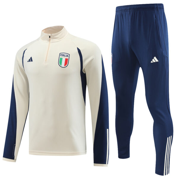 23-24 Italy beige with navy blue half zipper sweater tracksuit - Image 4