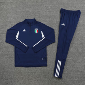 23-24 Italy navy blue with white half zipper sweater tracksuit - Image 4