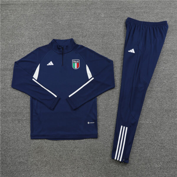 23-24 Italy navy blue with white half zipper sweater tracksuit - Image 4