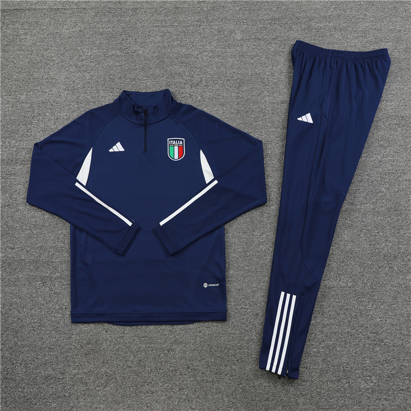 004-66 23-24 Italy navy blue with white half zipper sweater tracksuit