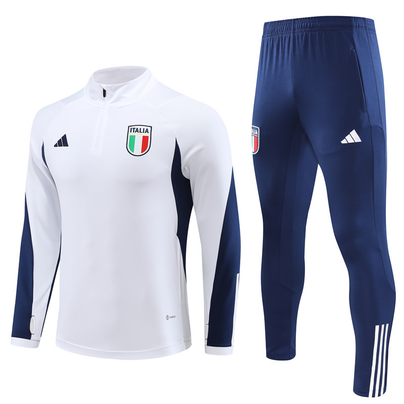 004-67 23-24 Italy white with blue half zipper sweater tracksuit