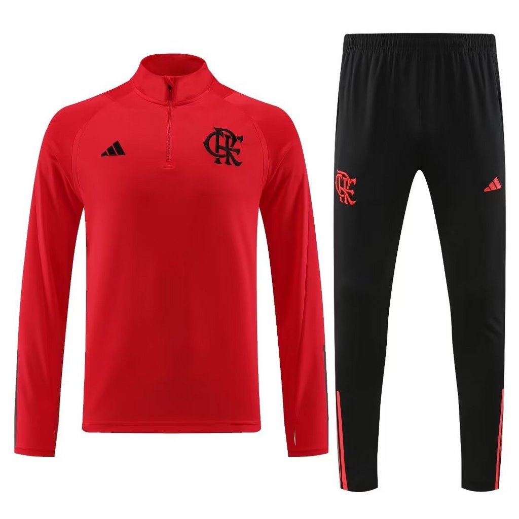004-7 23-24 Flamengo red half zipper sweater tracksuit