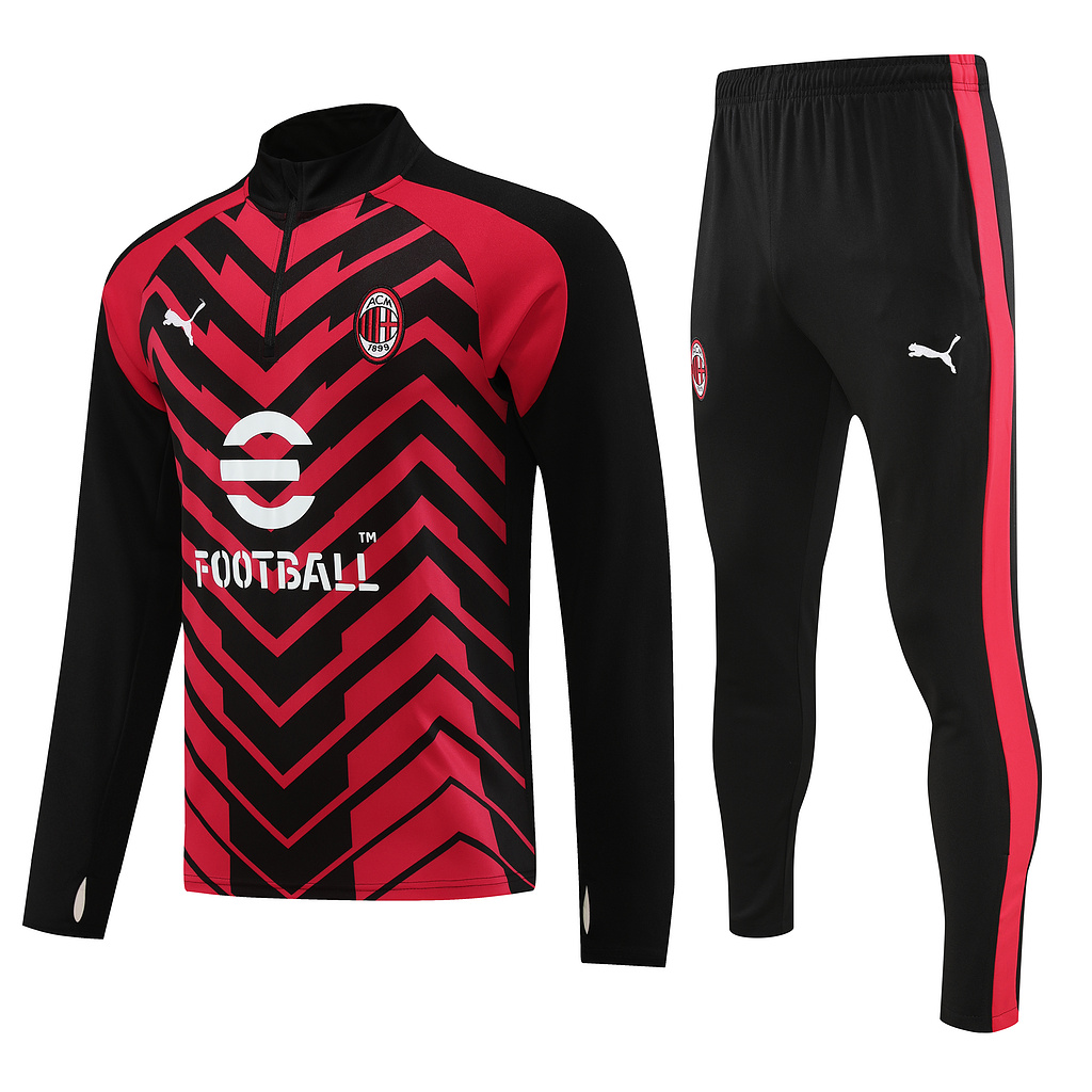 004-7 23-24 AC black with red half zipper training tracksuit