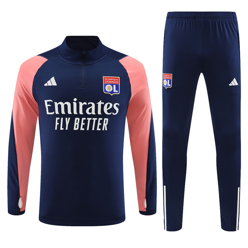 23-24 Lyon navy blue with pink half zipper sweater tracksuit