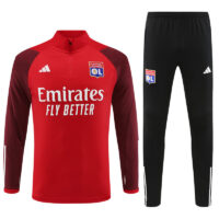 23-24 Lyon red with dark red arm half zipper sweater tracksuit
