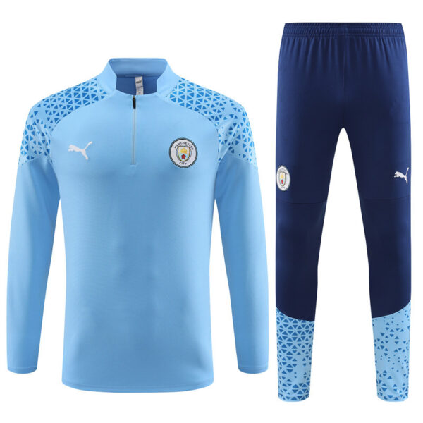 23-24 Man City light blue with navy blue pants half zipper sweater tracksuit - Image 4